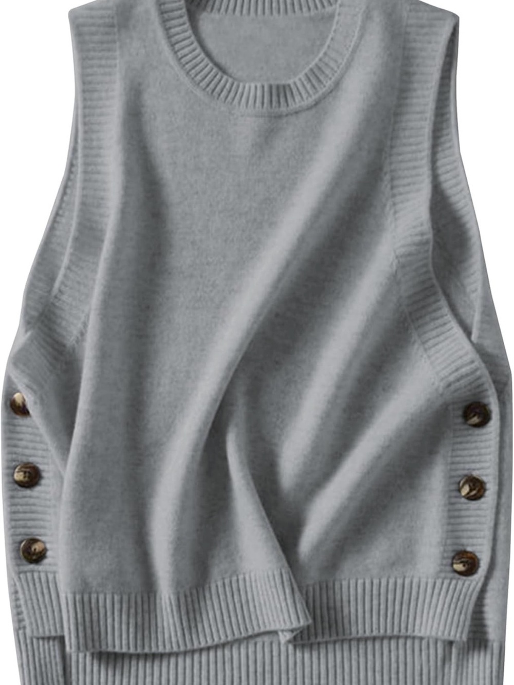 Women's Side-Button Sleeveless Sweater Vest in Taupe